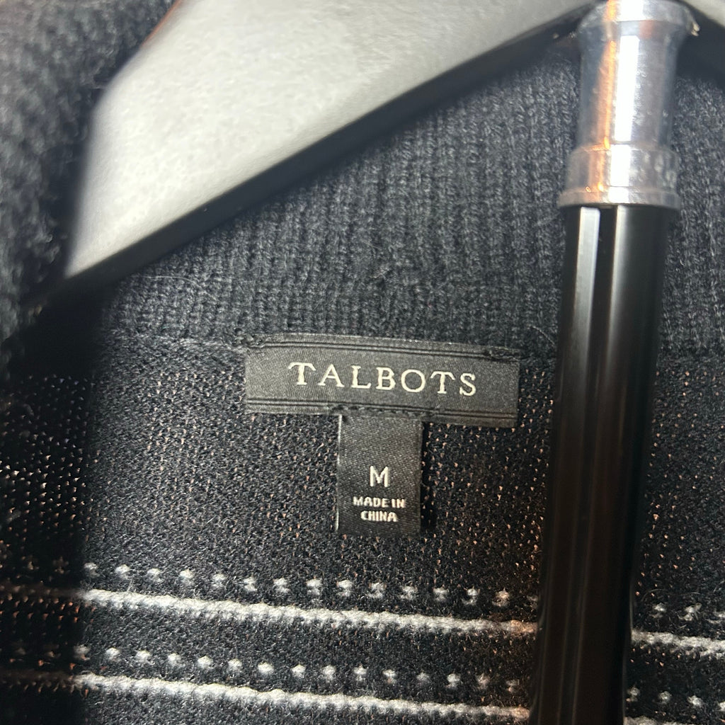 Talbots Fair Isle Wool Blend Cardigan Black White Medium Dark Academia Preppy
