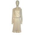 VTG 70s White Pussy Bow Pleated M Midi Dress Retro Twee Preppy Coquette Wedding