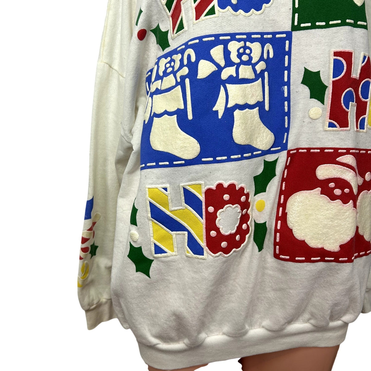VTG 80s Varsity XL Red Ho Ho Ho Christmas Ugly Sweater Holiday Christmas Party