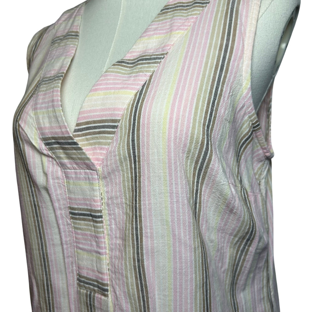 Sonoma Pink Brown Striped Dress Pockets PL Cottage Utility Minimalist Coastal