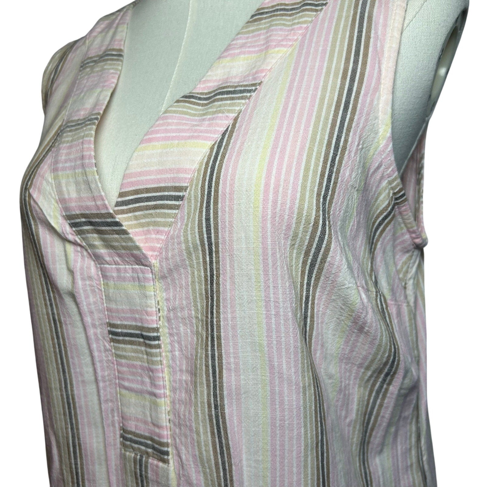 Sonoma Pink Brown Striped Dress Pockets PL Cottage Utility Minimalist Coastal