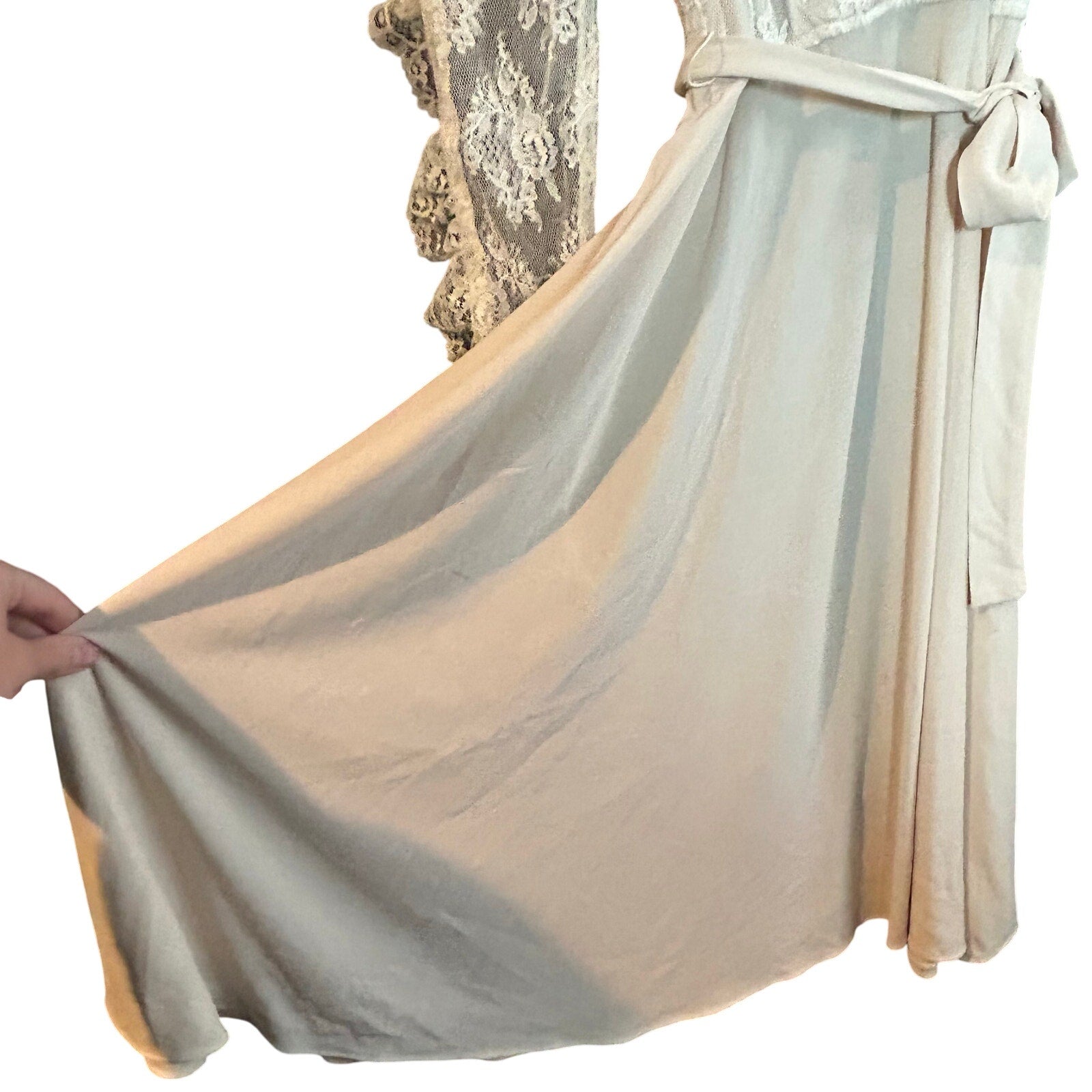 VTG 70s Phase II California Lace Ruffle Maxi Dress Cream Size 6 Victorian Pearl