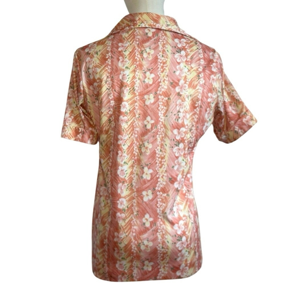 VTG 70s Sodi S Peach Floral Miami Florida Top Boho Retro Casual Indie Cottage