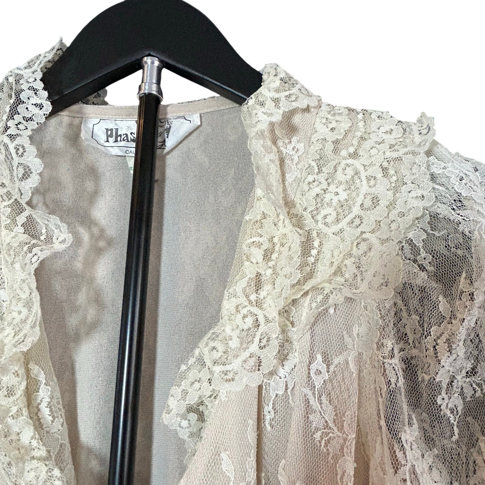 VTG 70s Phase II California Lace Ruffle Maxi Dress Cream Size 6 Victorian Pearl