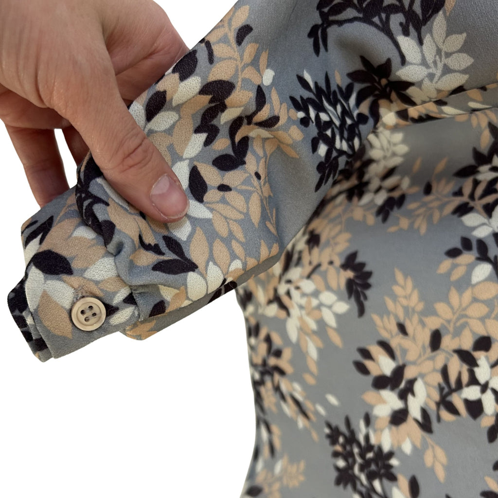 VTG Cape Cod Match Mates Gray Floral Long Sleeve Blouse Retro Boho Career XL