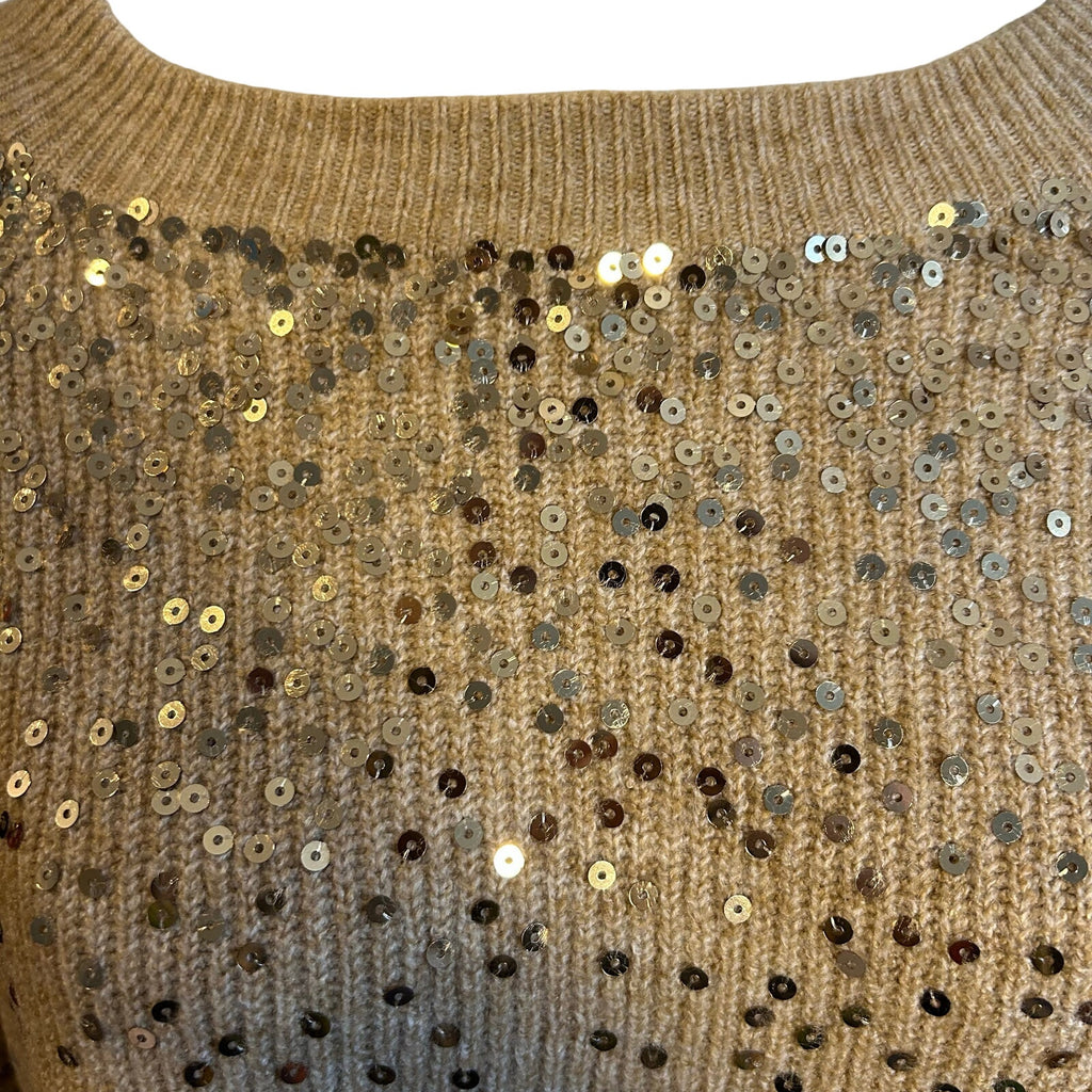 Vince Camuto Sequin Raglan Pullover Sweater NWT Camel Gold Sz L MSRP $69 Party
