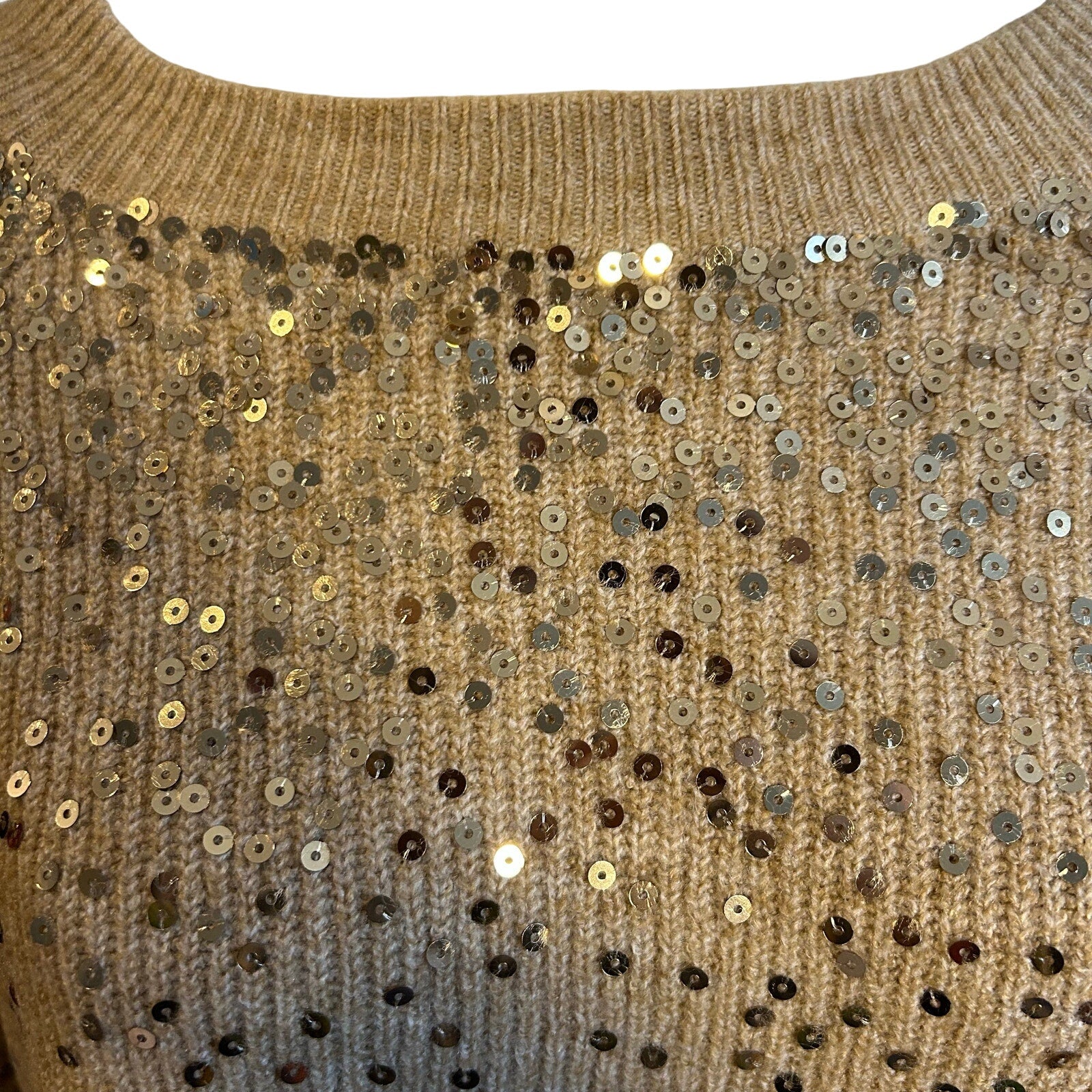 Vince Camuto Sequin Raglan Pullover Sweater NWT Camel Gold Sz L MSRP $69 Party