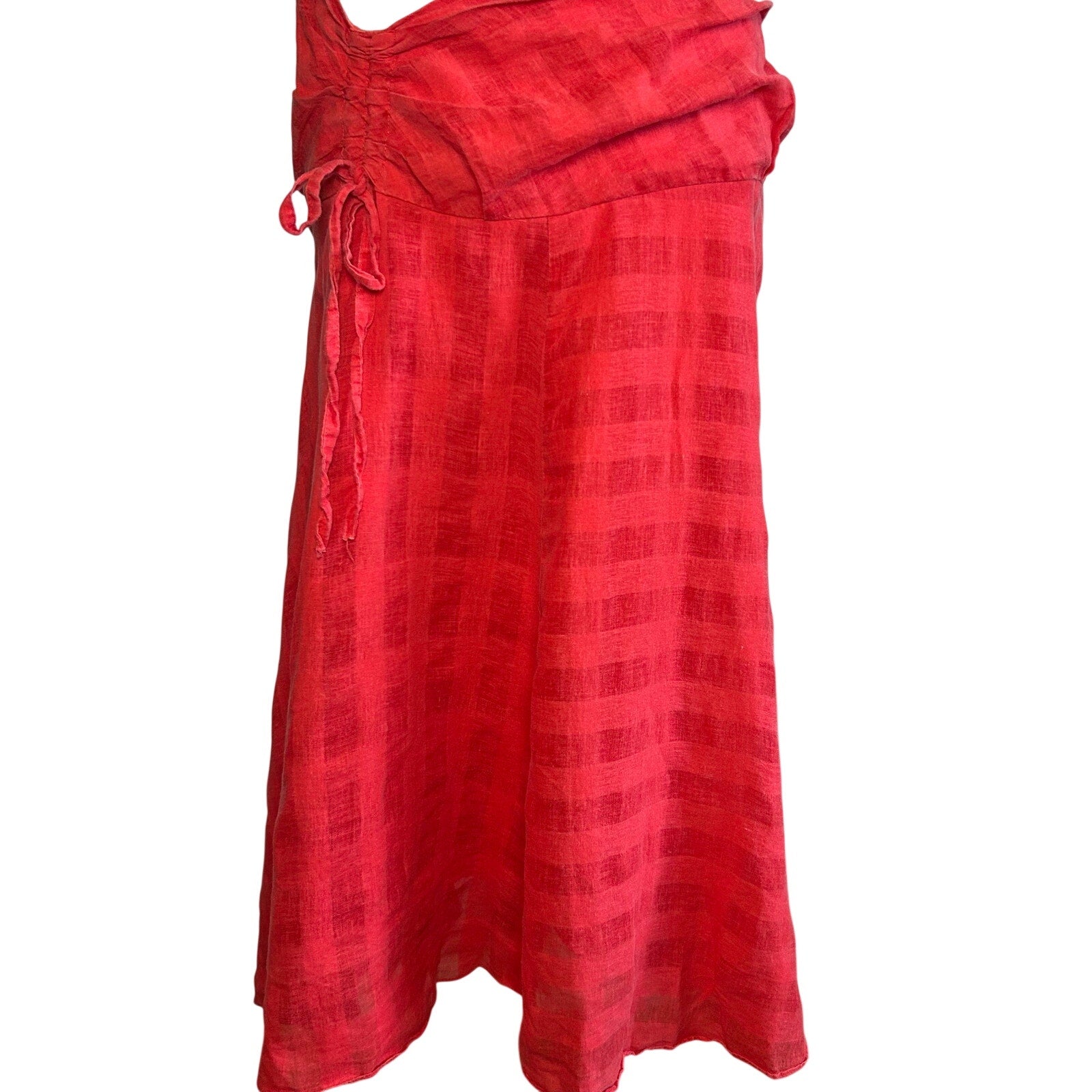 VTG Y2K Elegance Red Ruched A-Line Midi M Skirt Minimalist Casual Preppy Retro