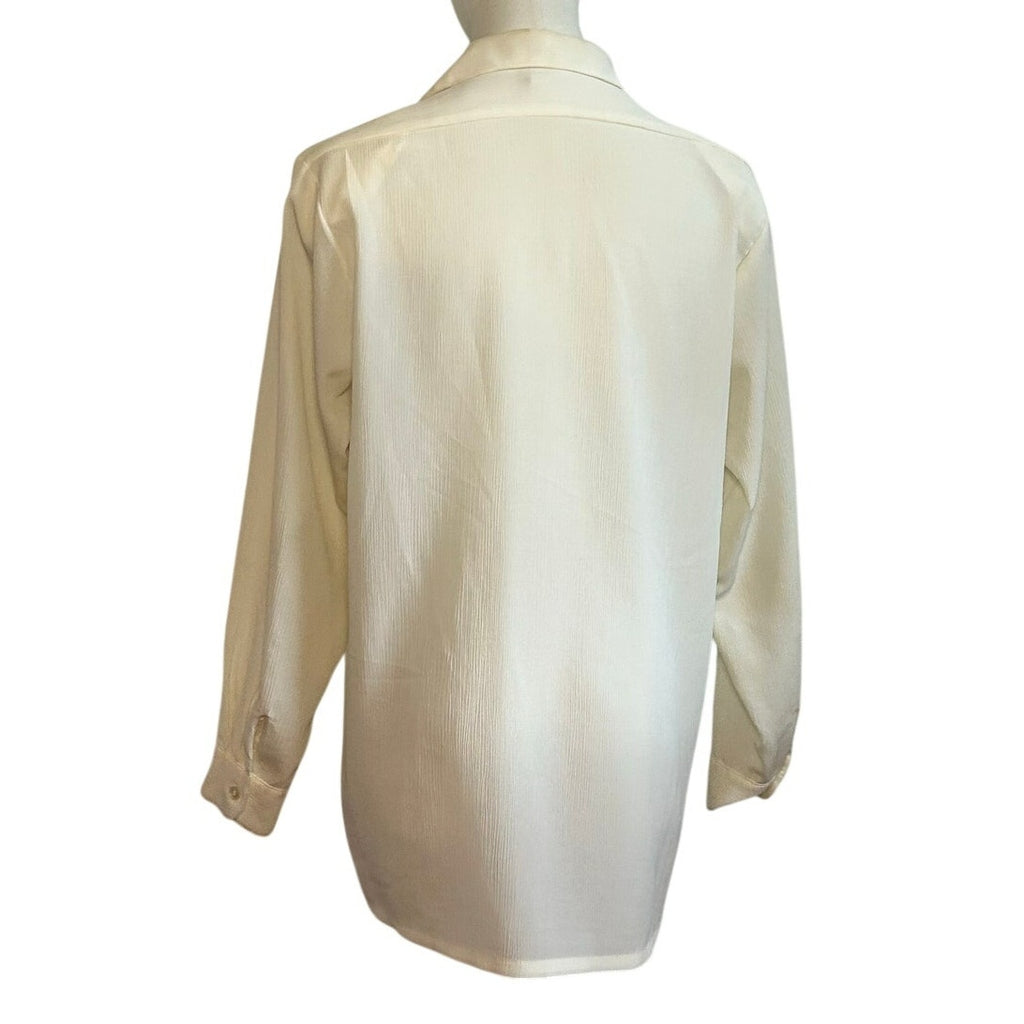 VTG 80s Kathie Lee White Button Up L Blouse Secretary Retro Preppy Minimalist