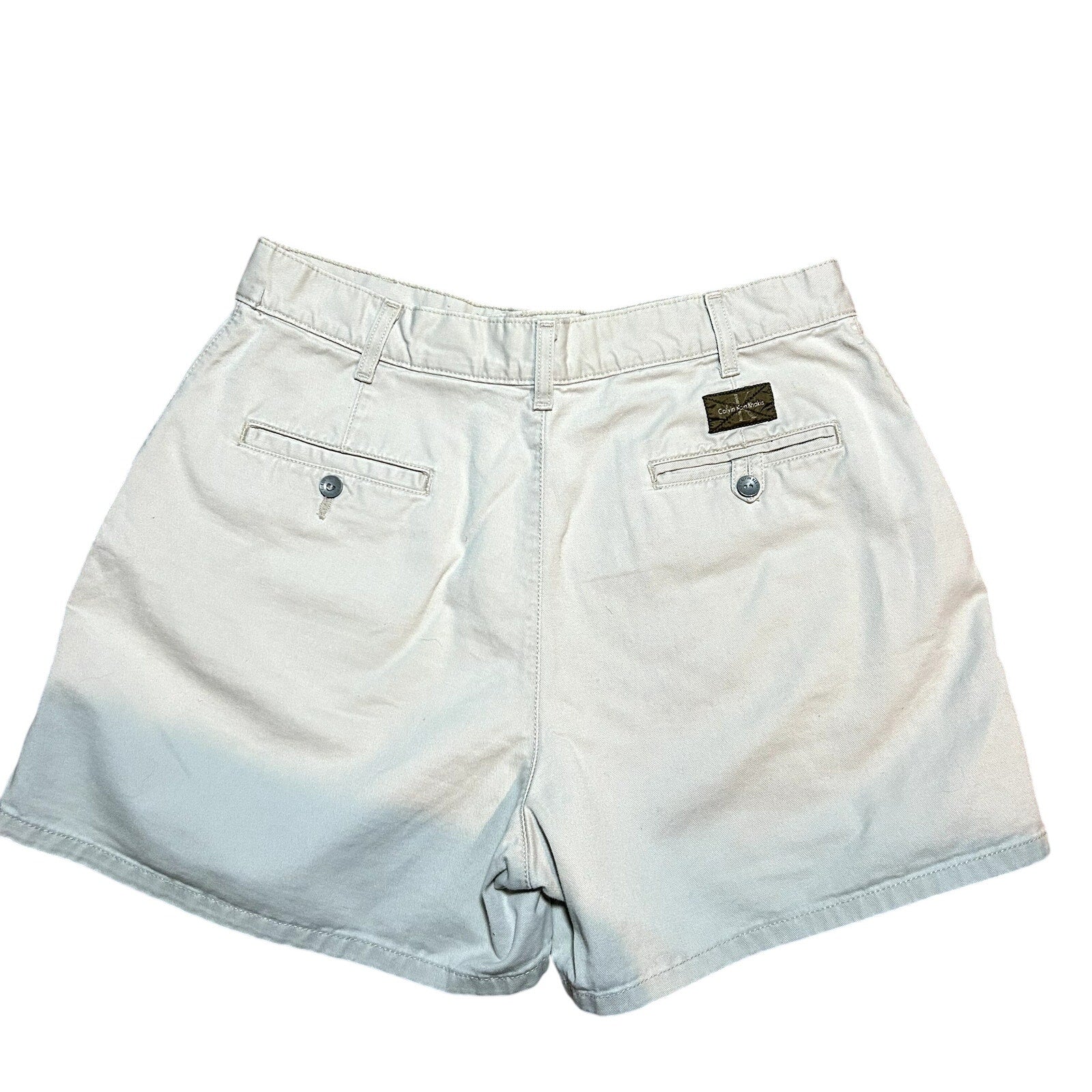 Calvin Klein Khakis VTG Made in USA 100% Cotton Flat Front Khaki Shorts Size 12