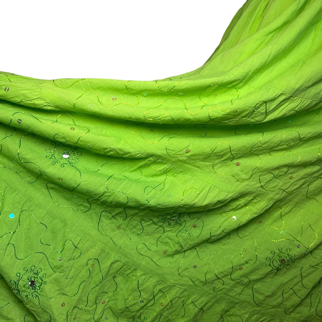 Green Ombre Broomstick L Maxi Skirt Sequin Embroidered Y2K Boho Fairy Grunge