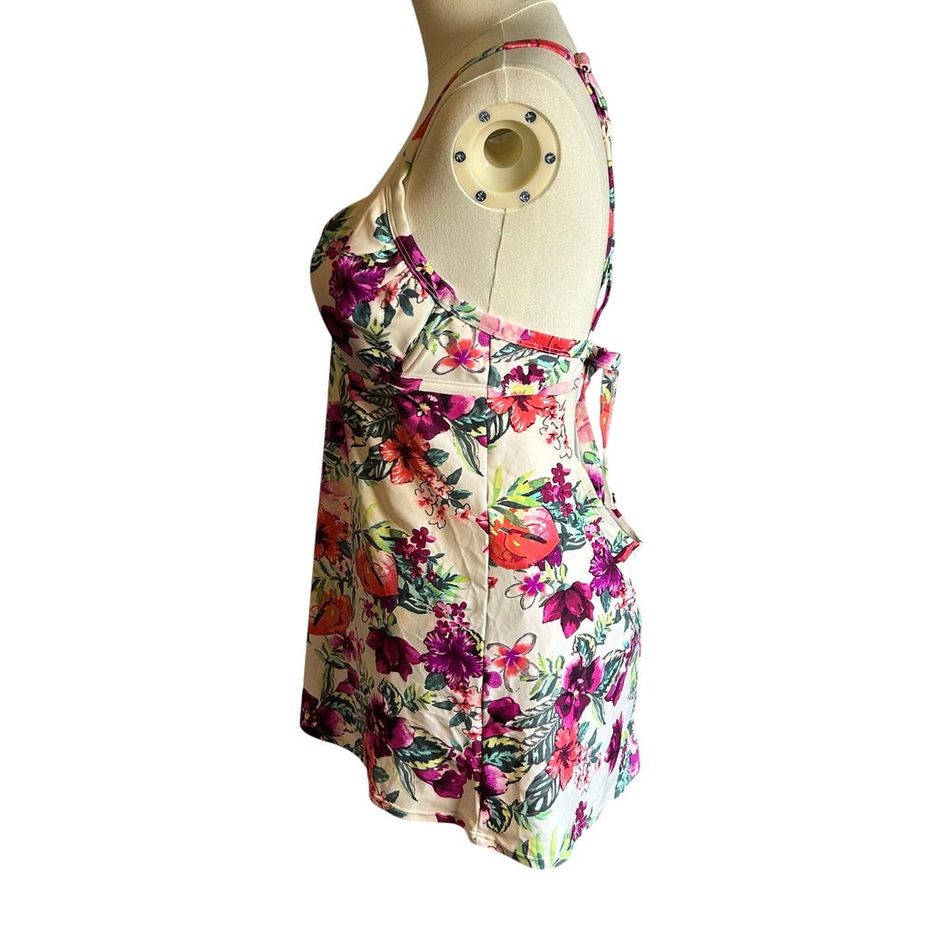 Smart & Sexy Swim Pink Tankini Top 36C & Skirted Briefs Set L Coquette Retro Y2K
