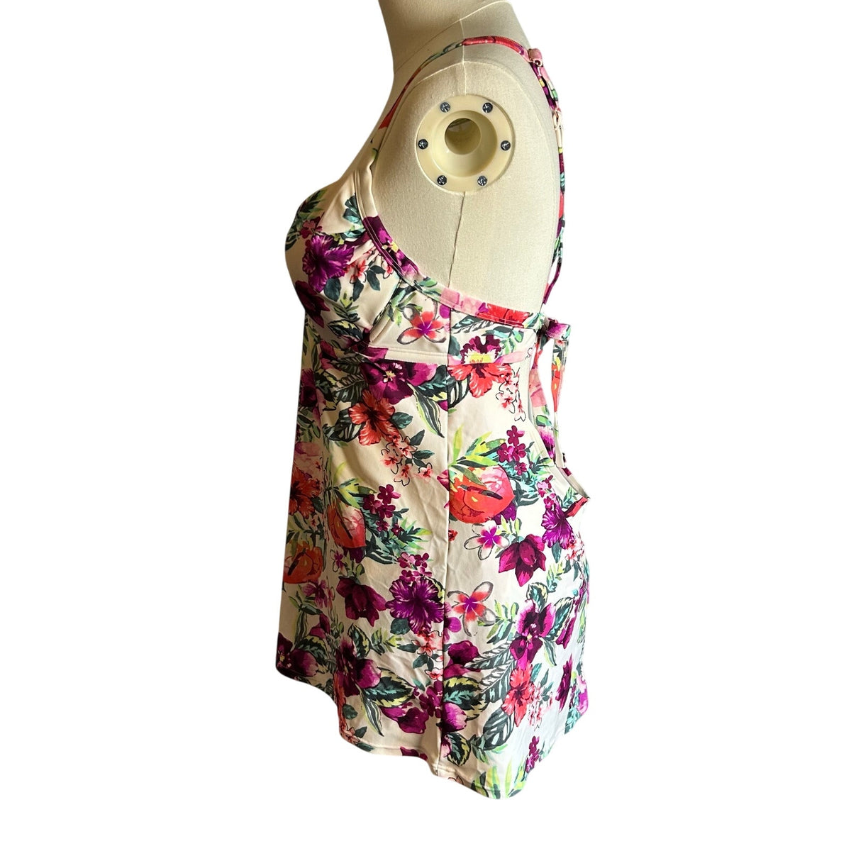 Smart & Sexy Swim Pink Tankini Top 36C & Skirted Briefs Set L Coquette Retro Y2K