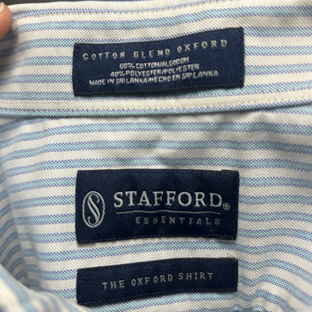 VTG Y2K Stafford White Blue Pinstripe Oxford Short Sleeve Size 16 Utility Basics