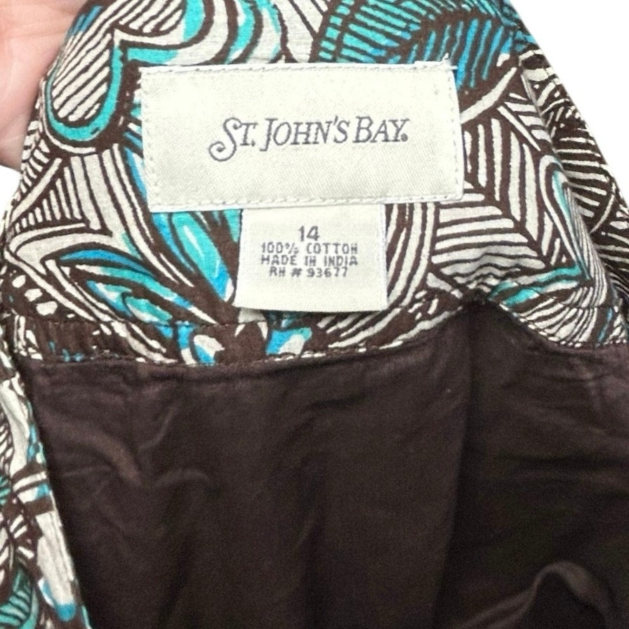 VTG Y2K St. John's Bay Brown Foral Knee Skirt Boho Casual Cottage Retro Cotton