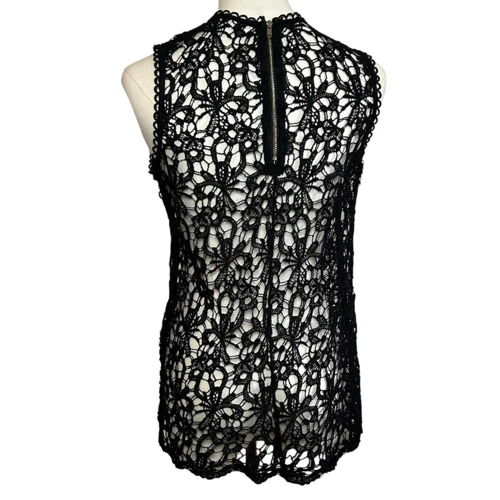 Black Sheer Lace Sleeveless Top Metal Zip Goth Glam S Whimsigoth Coquette Grunge
