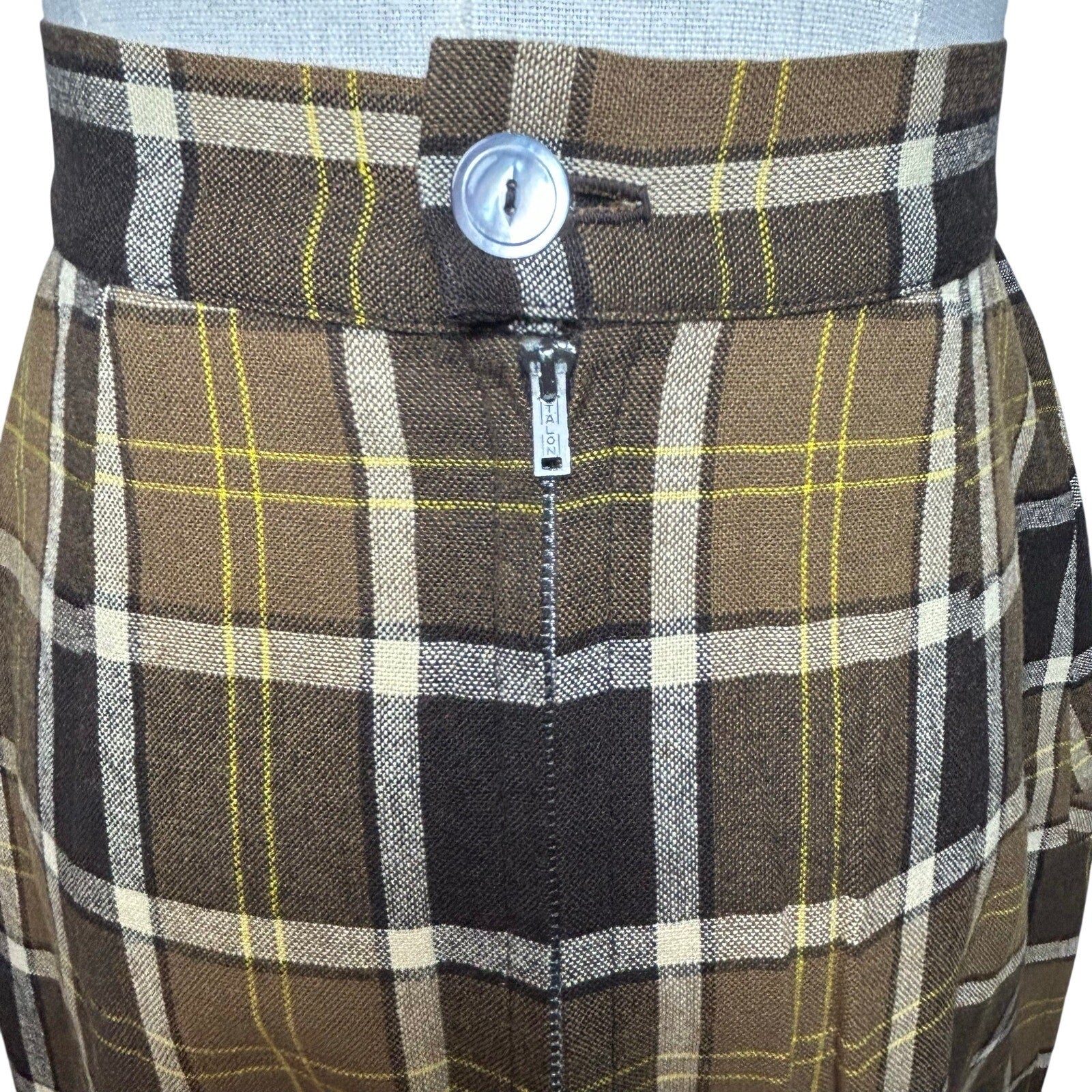 VTG 50s Graff Brown Plaid Wiggle XS Skirt Retro Preppy Dark Academia Twee Casual