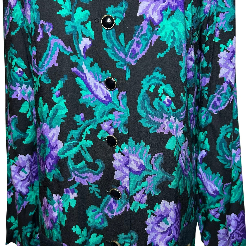 NWT VTG 90s Petite Jazz Rayon Dress Digital Pixel Floral Made in USA Size 10 Deadstock