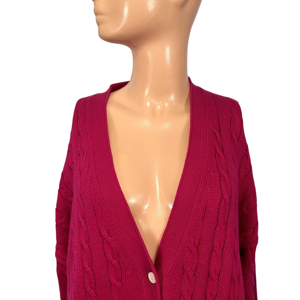 VTG 90s Talbots M Pink Cable Knit Barbiecore Cardigan Sweater Preppy Retro