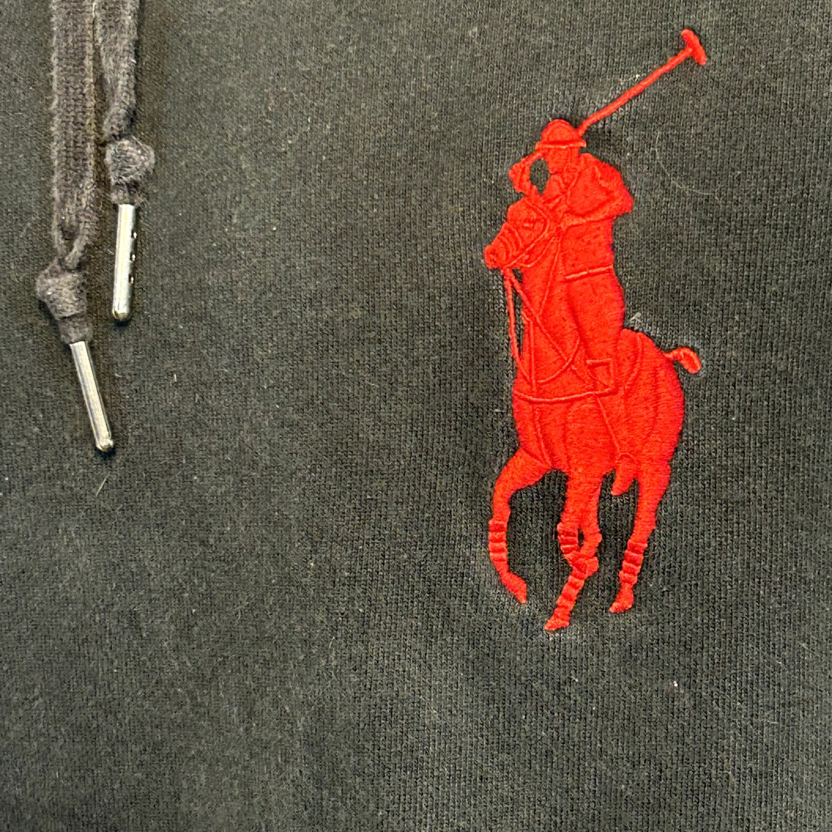 Polo Ralph Lauren L Black Waffle Lined Fleece Team Captain Pullover Hoodie Pony