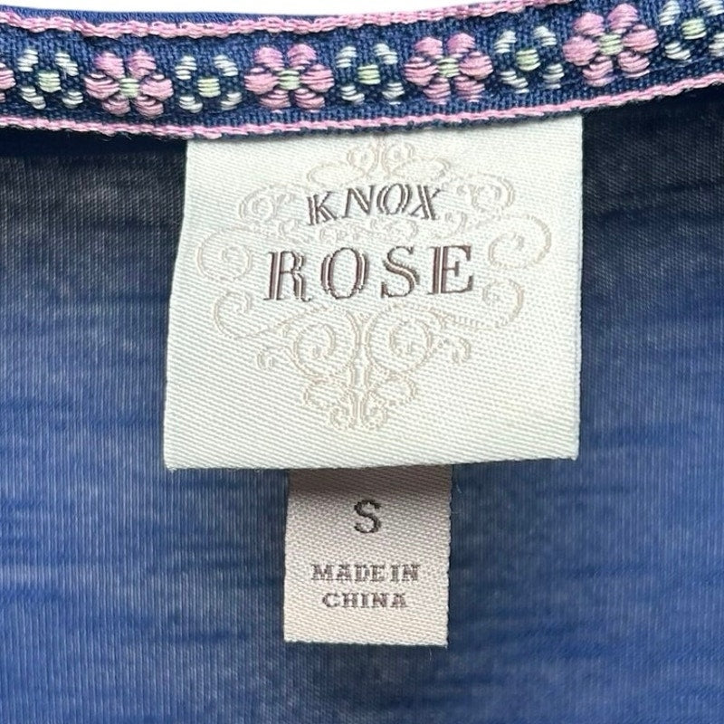 Knox Rose S Blue Embroidered Peasant Top Boho Casual Cottage Indie Twee Festival
