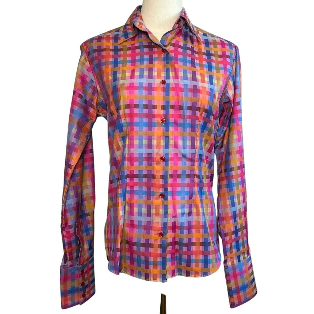 VTG 90s John Braye Florence Grid Print Button Down Shirt Small Office Siren Y2K