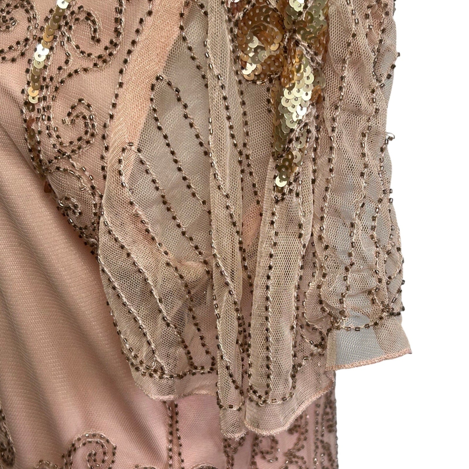 Pink Beaded Sequin Flapper Dress PS Fringe 1920s Style Art Deco Costume Party