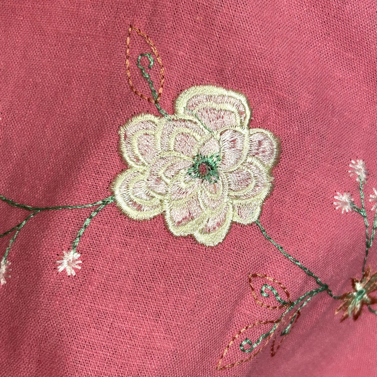 VTG 90s Sag Harbor 16W Pink Shirt Floral Embroidery Linen Rayon Grandma Cottage