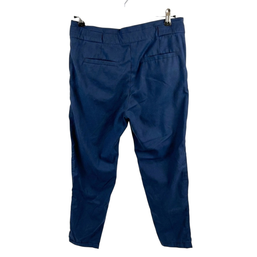 H&M Navy Blue High Waisted Pleated Cropped Ankle Pants Size 8 Career Minimalist