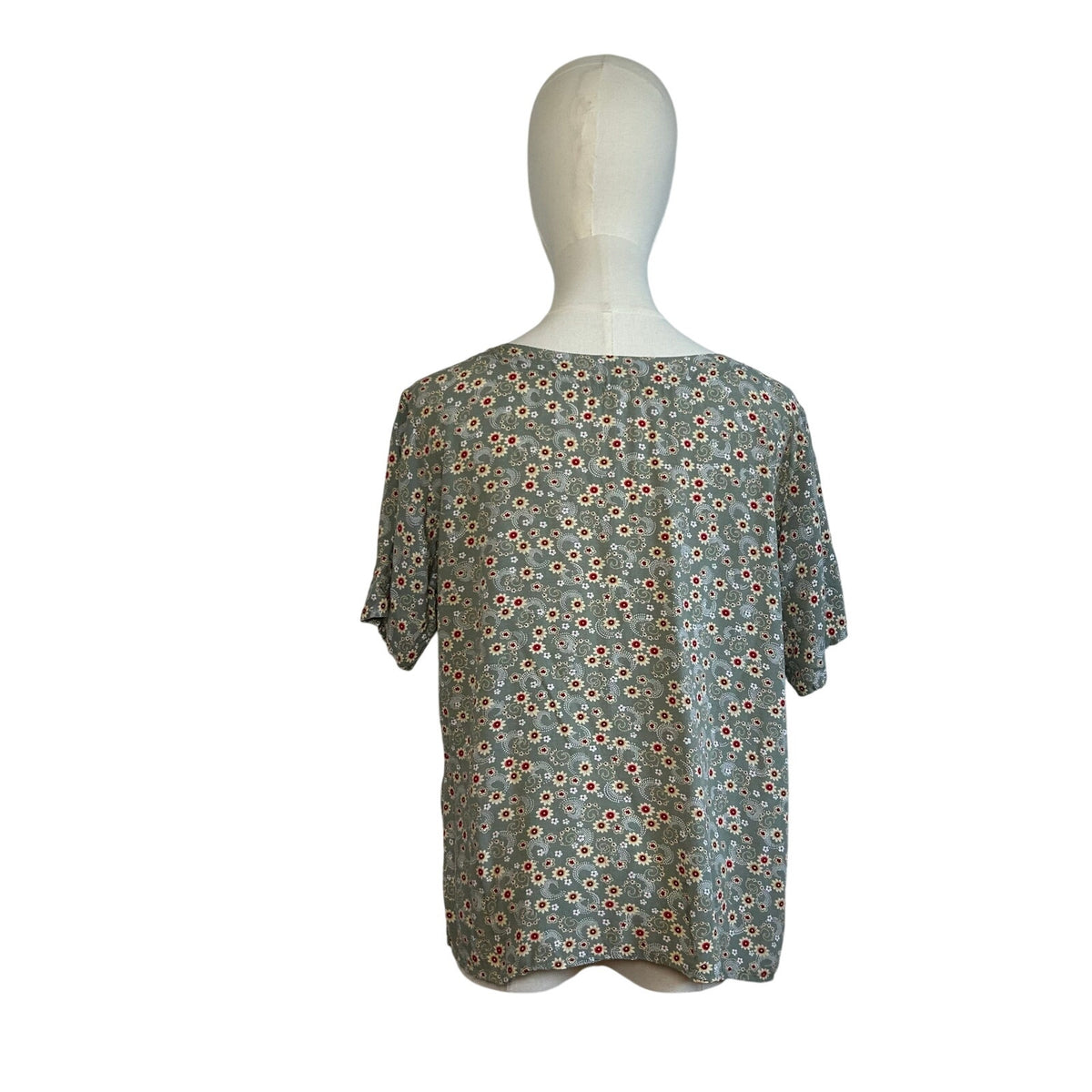 Floral Blouse Green Ditsy Print Boho M Peasant Top Cottagecore Fairy Y2K Casual