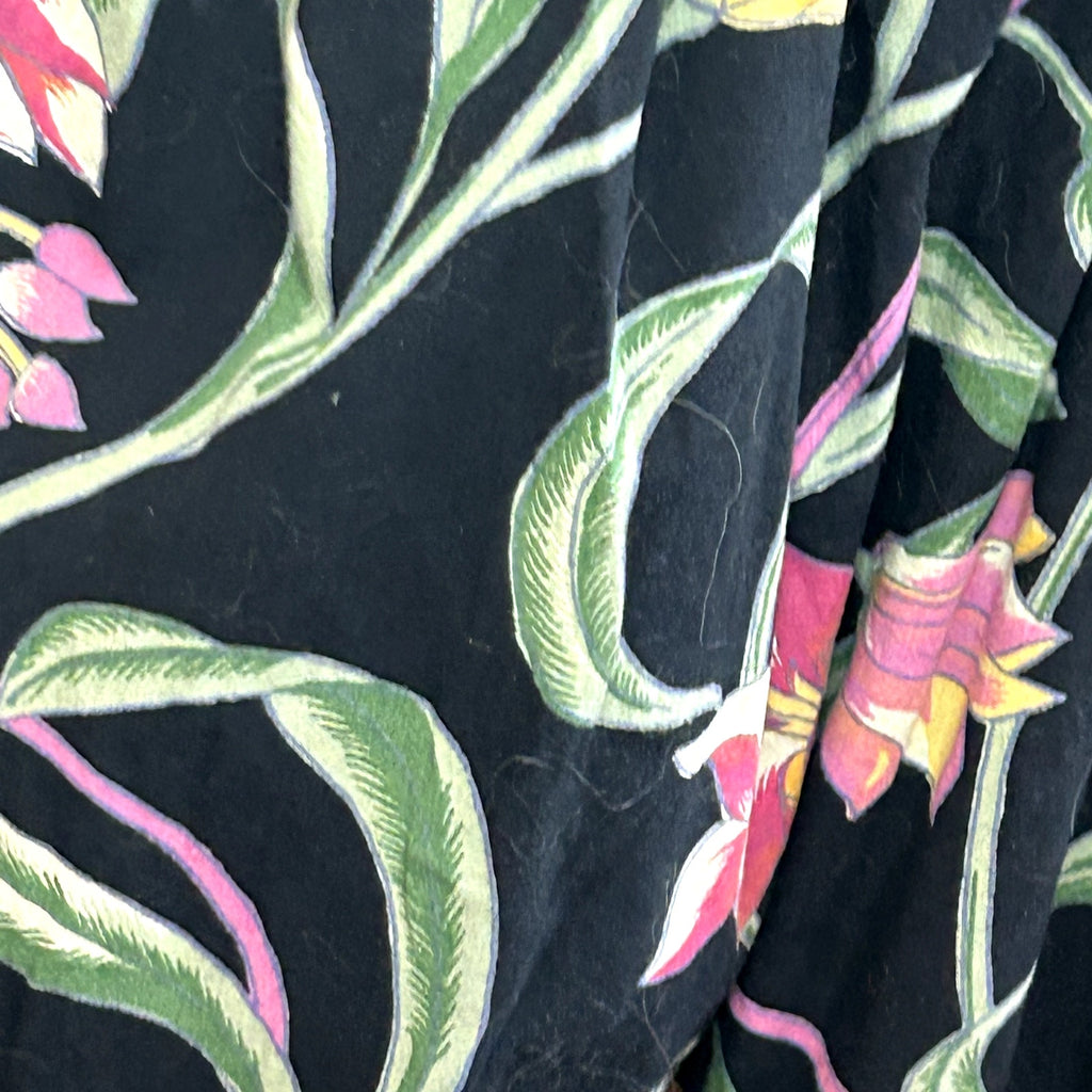 VTG 80s Upcycled M Black Pink Tiered Ruffle Midi Skirt A-Line Floral Boho Pocket