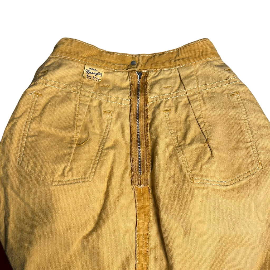 VTG 70s Wrangler Mustard Gold Corduroy Mini Skirt Petite XXS Western Boho Retro