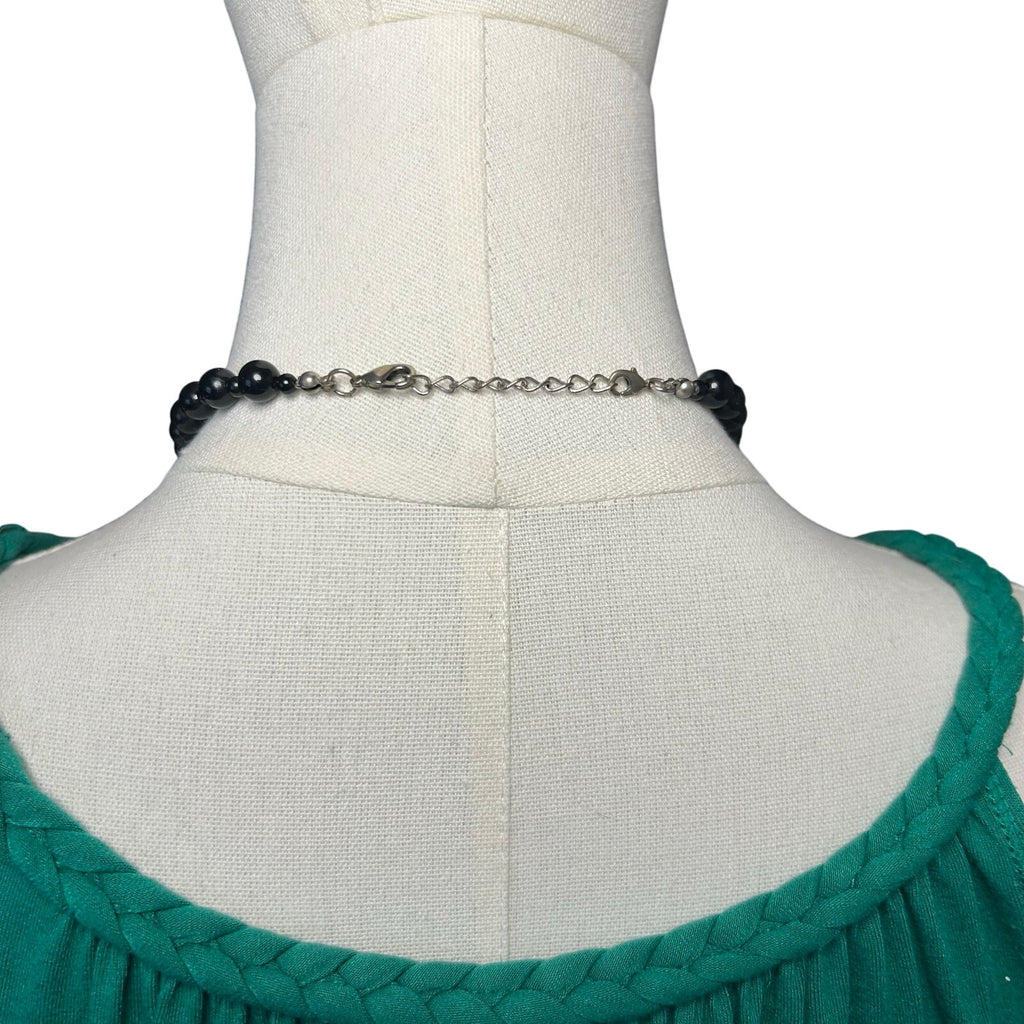 VTG Y2K Black Graduated Bead Necklace Adjustable Whimsygoth Grunge Goth Siren