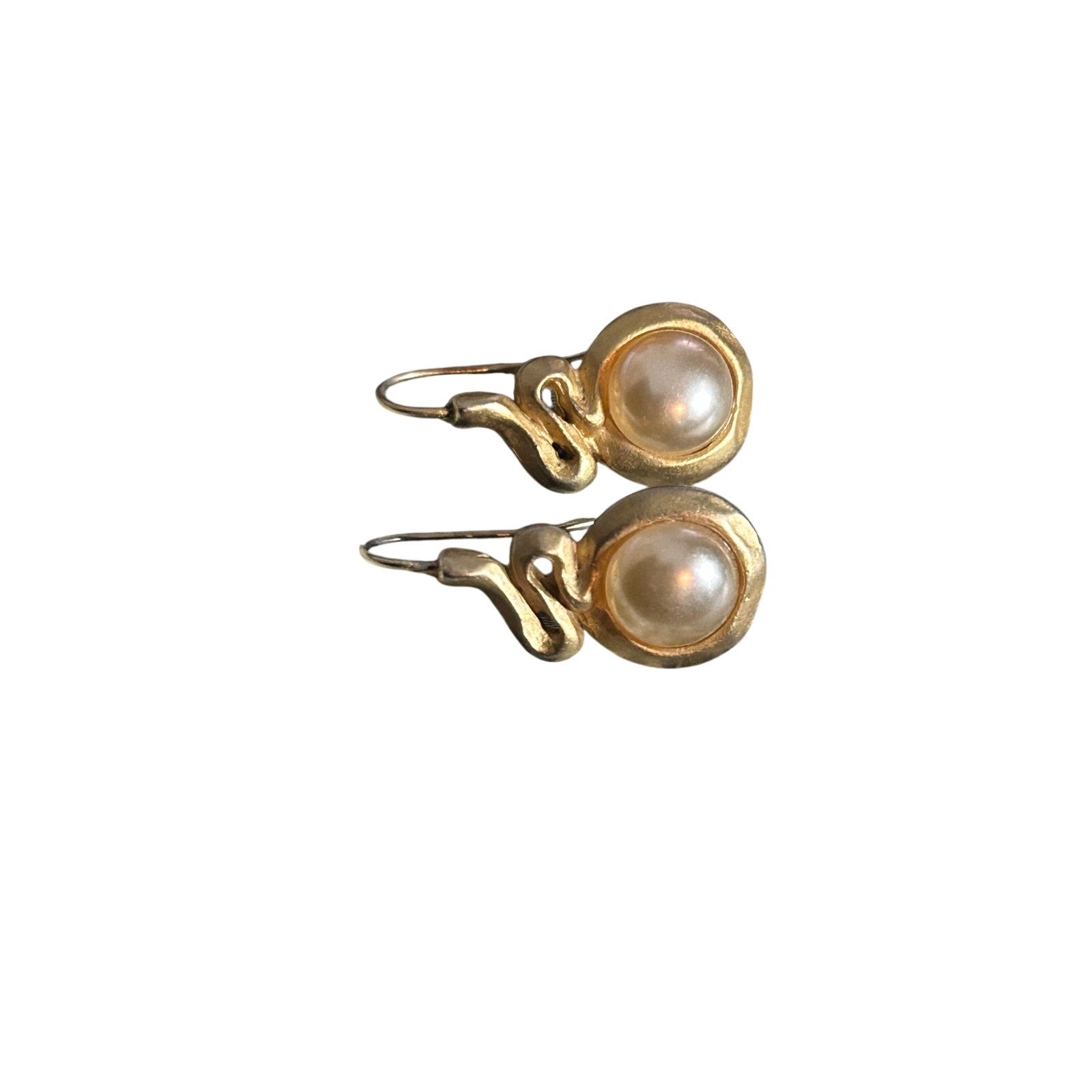 VTG 90s The Limited Gold Sculptural S-Curve Faux Pearl Drop Earrings Whimsigoth