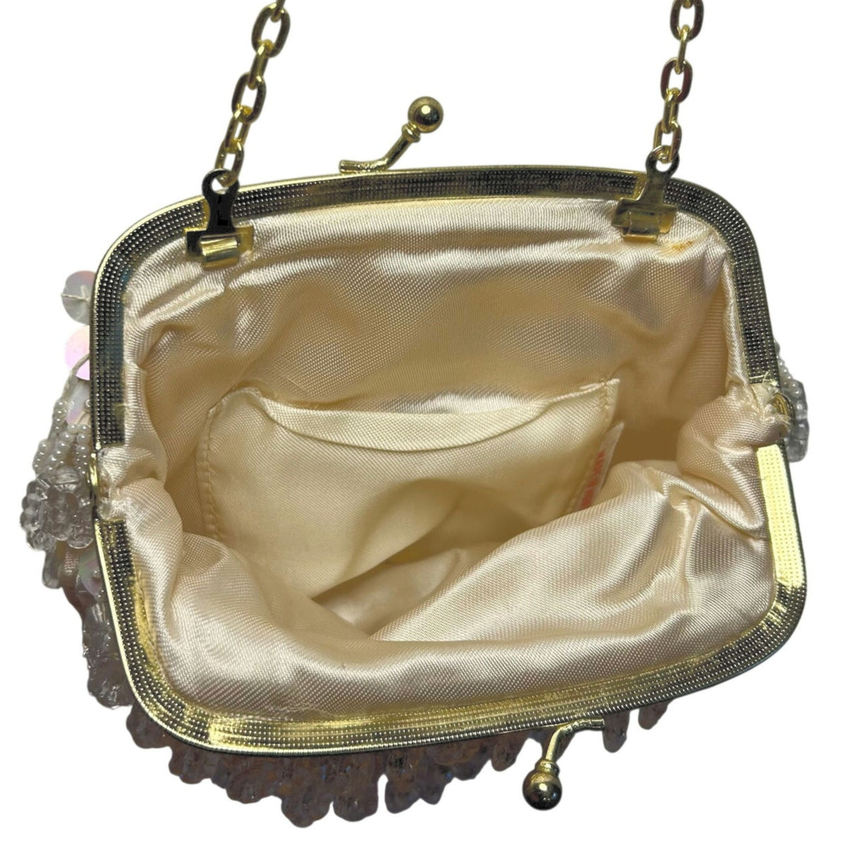 VTG 70s Flapper Bag Beaded Sequin Kiss Lock Clutch Purse Handbag Glam Retro Twee