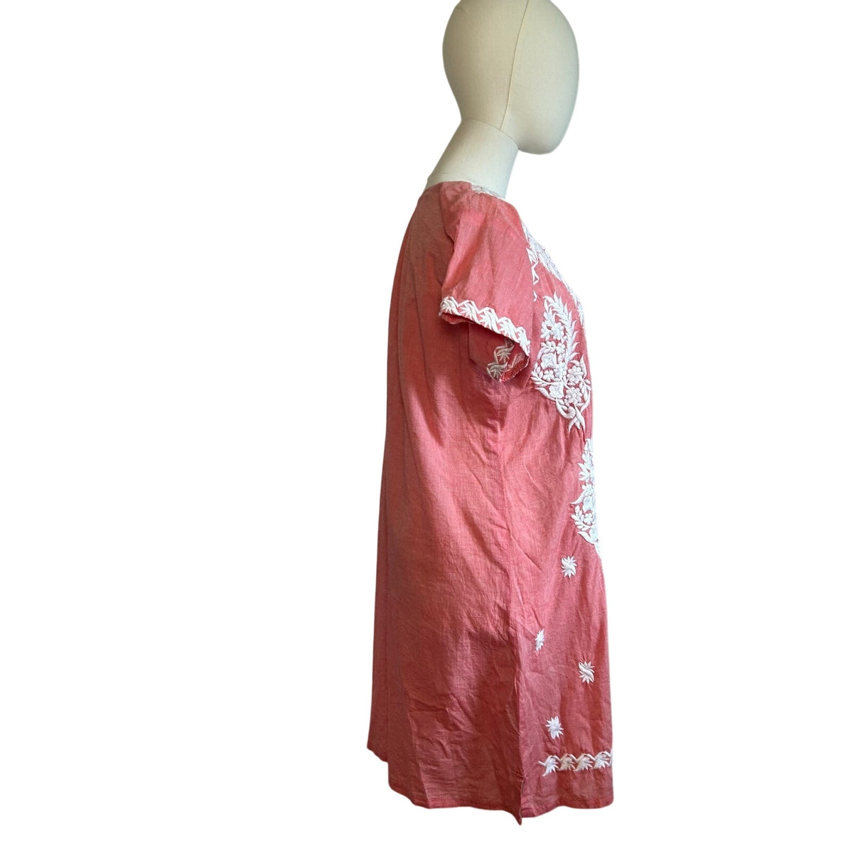 Indian Pink Peach Embroidered Cotton Mini 12 Dress Boho Cottage Fairy Whimsigoth
