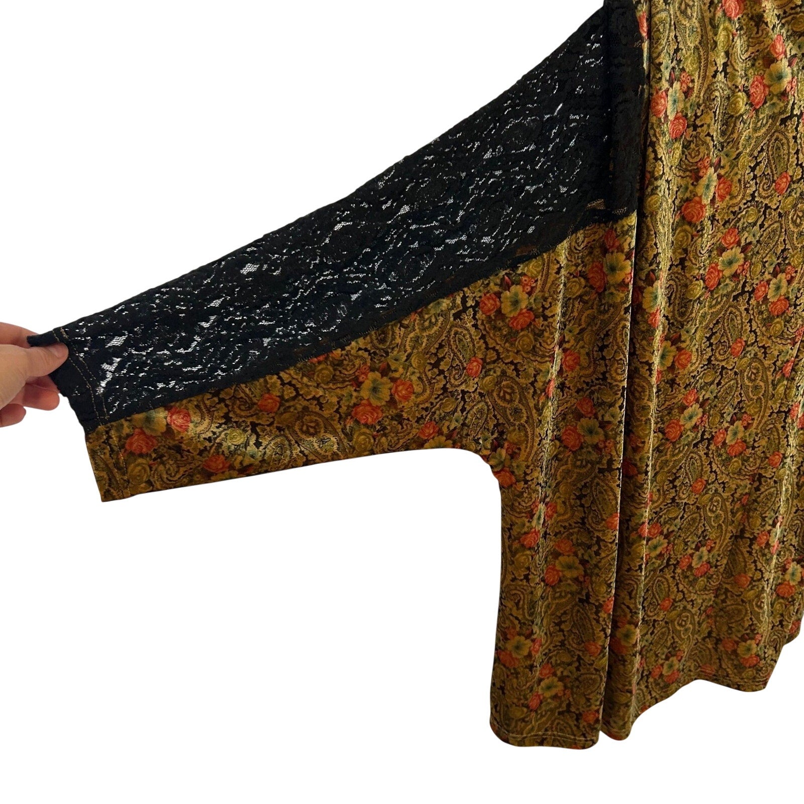 Mystree Whimsygoth Velvet Paisley Cardigan Black Lace Sleeve Dark Floral Boho M