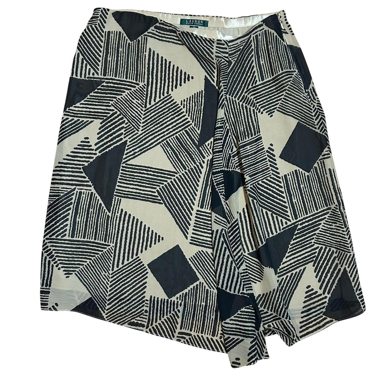 Lauren Ralph Lauren Geometric Print Georgette Skirt Size 10 Black Tan Abstract