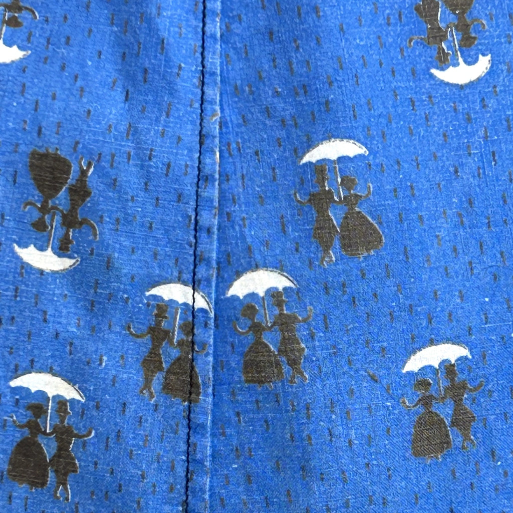 VTG 50s Blue Umbrella Print Apron Scalloped Rick Rack Trim Cottage Grandma Retro