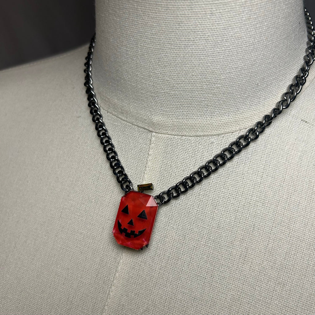 Betsey Johnson Orange Pumpkin Pendant Chain Necklace Halloween Goth Whimsygoth