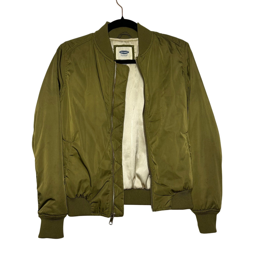 Old Navy Green Satin XS Bomber Jacket Retro Casual Streetwear Flight Coat Zip Up