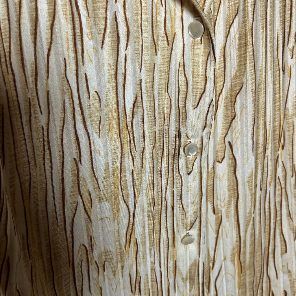 VTG 70s Graff Californiawear Faux Bois Wood Grain Blouse Dagger Collar S/M Disco