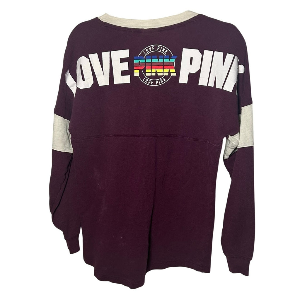 PINK Victoria's Secret Maroon Rainbow Spirit Jersey XS Oversized Loungewear