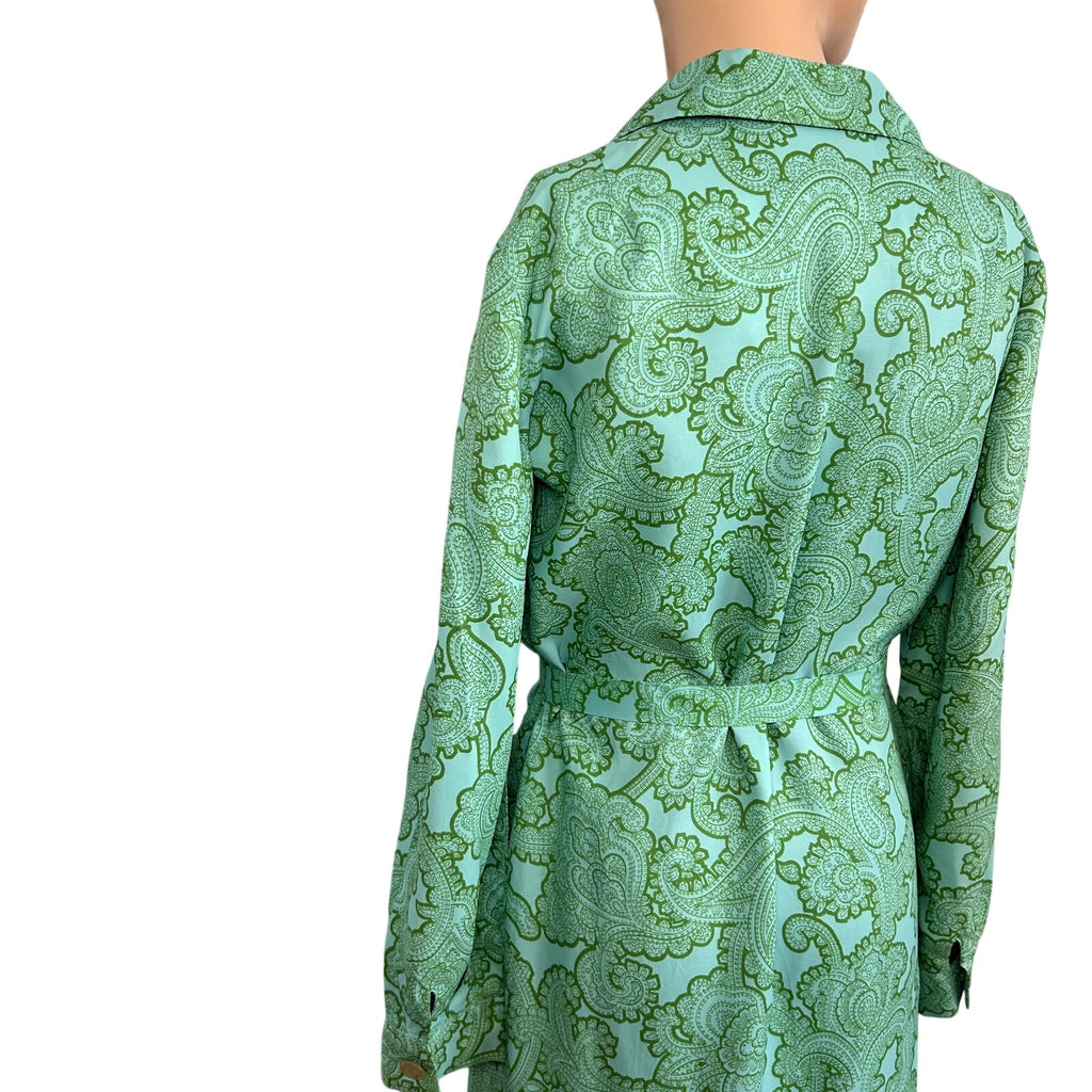VTG 60s Kay Windsor Midi Dress Teal Paisley Retro Mod Secretary Union Made