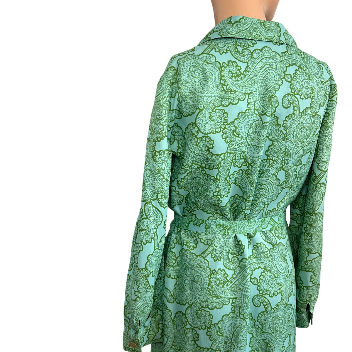 VTG 60s Kay Windsor Midi Dress Teal Paisley Retro Mod Secretary Union Made