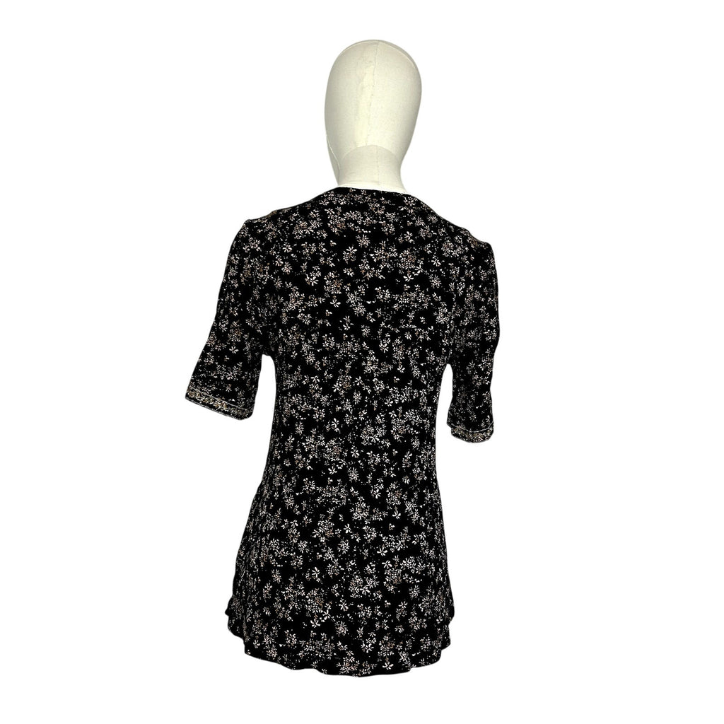 Knox Rose Black Embroidered Boho Floral Tunic Top S Boho Goth Whimsigoth Casual