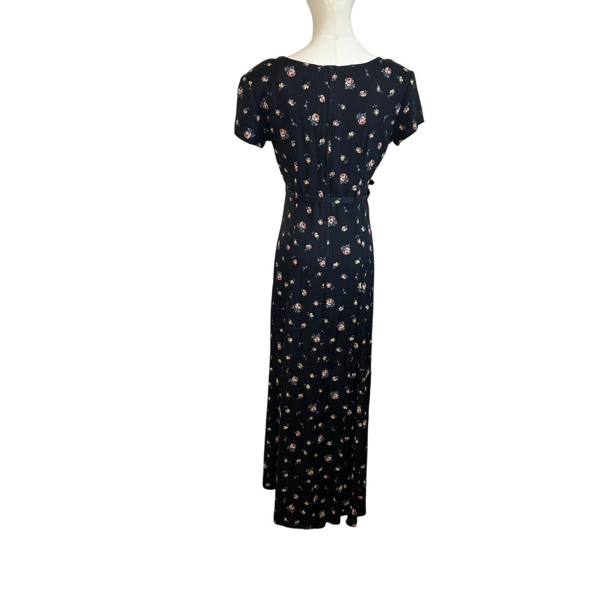 VTG 90s Decked Out Floral Belted Maxi Grunge Whimsigoth Medium Y2K Retro Boho