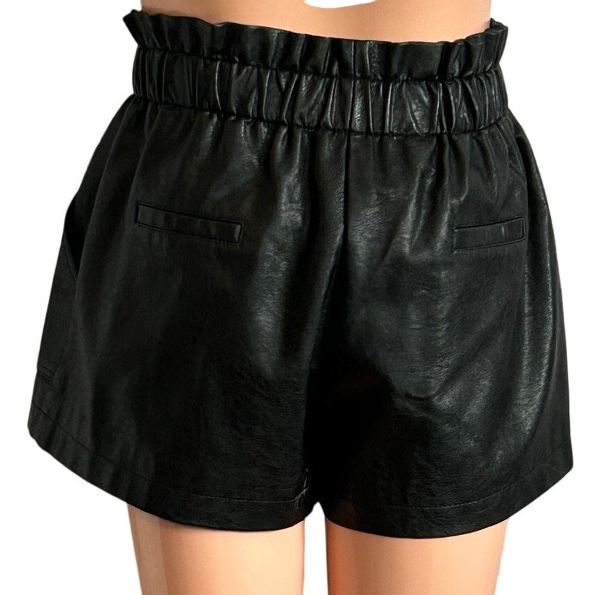 Black Vegan Leather Lined Pocketed Shorts XS Biker Goth Grunge Chic Streetwear