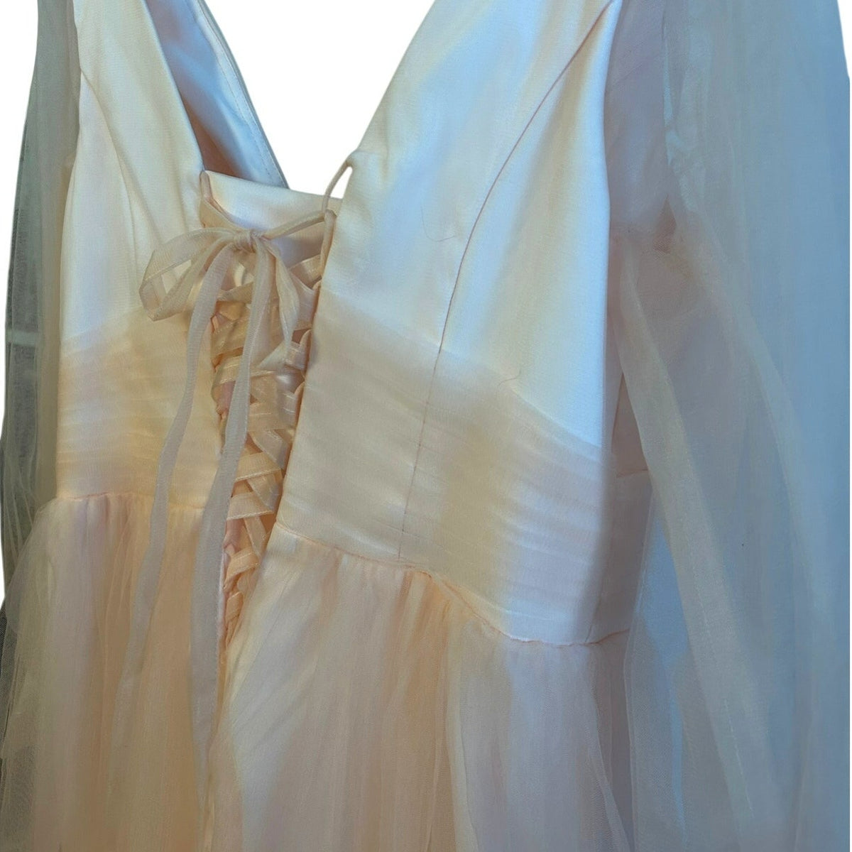 VNAIX Blush Pink Tulle Tiered Formal Gown Corset Back Fairycore Prom Dress SZ 16