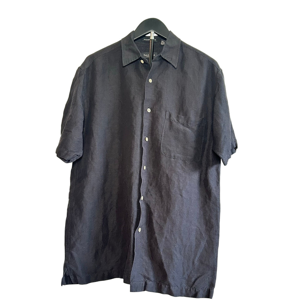 Van Heusen Black Linen Rayon Casual Button Down Shirt S Modern Minimalist Preppy